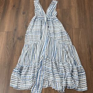 Misa Los Angeles Striped Blue and White Maxi Dress